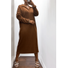 Longue robe épaisse col chemise en marron - 4