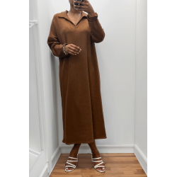 Longue robe épaisse col chemise en marron - 6