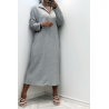 Longue robe épaisse col chemise en gris - 3