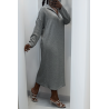 Longue robe épaisse col chemise en gris - 4