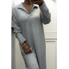 Longue robe épaisse col chemise en gris - 5