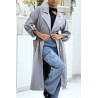 Longue veste en suédine grise - 4