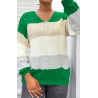 Pull vert grosse maille col v
 - 1