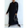 Longue robe sweat abaya noire à capuche - 1