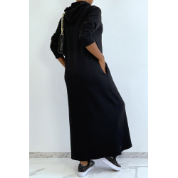 Longue robe sweat abaya noire à capuche - 4