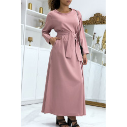 Longue abaya rose avec poches et ceinture - 1