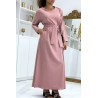 Longue abaya rose avec poches et ceinture - 1