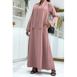 Longue abaya rose avec poches et ceinture - 2