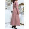 Longue abaya rose avec poches et ceinture - 3