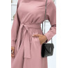 Longue abaya rose avec poches et ceinture - 4