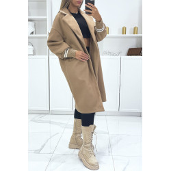 Long manteau over size doublé avec poches en camel - 3