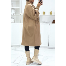 Long manteau over size doublé avec poches en camel - 4