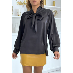 Blouse satinée noir femme - 1