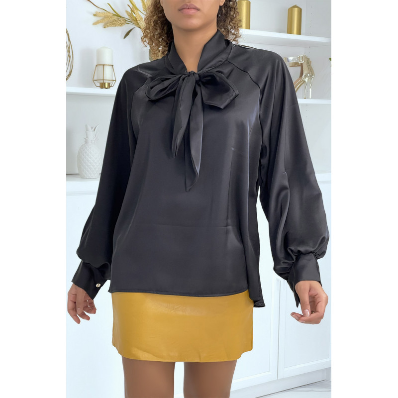 Blouse satinée noir femme - 1