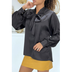 Blouse satinée noir femme - 2