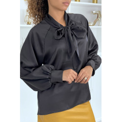 Blouse satinée noir femme - 3