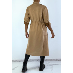 Manteau trench en suédine camel ajustable à la taille - 5