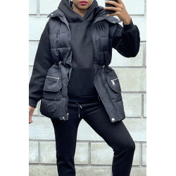 Ensemble 3 pièces doudoune sweat et jogging super épais en noir - 4