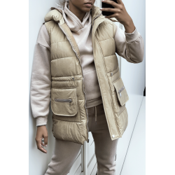 Ensemble 3 pièces doudoune sweat et jogging super épais en taupe - 2