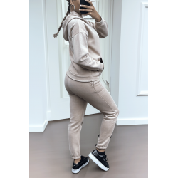 Ensemble 3 pièces doudoune sweat et jogging super épais en taupe - 5