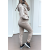 Ensemble 3 pièces doudoune sweat et jogging super épais en taupe - 5