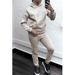 Ensemble 3 pièces doudoune sweat et jogging super épais en taupe - 6