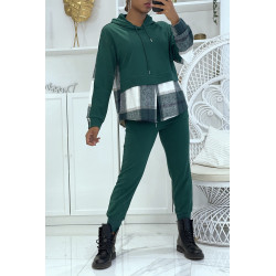 Ensemble de jogging vert canard avec pantalon effet push et sweet 2 en 1 sur chemise à carreaux tendance - 1
