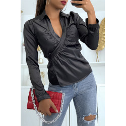 Chemise noir satiné style cache-coeur. F21 - 2