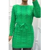 Robe verte en maille torsadée avec ceinture - 3