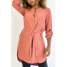 Longue tunique rose col tunisien avec ceinture - 6