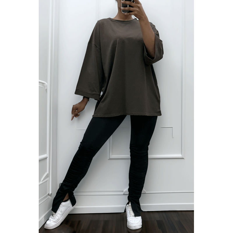 Sweat over size en coton choco  - 1