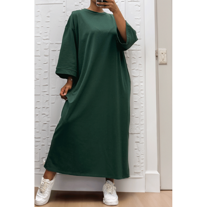 Longue robe over size en coton vert très épais - 5