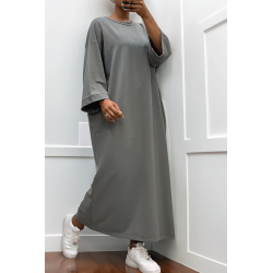 Longue robe over size en coton anthracite très épais - 5