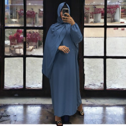 Abaya indigo avec voile intégré couleur vitaminée - 4