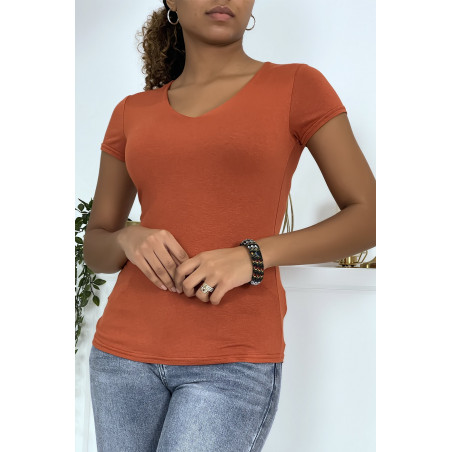 T-shirt cognac manches courtes femme - 1