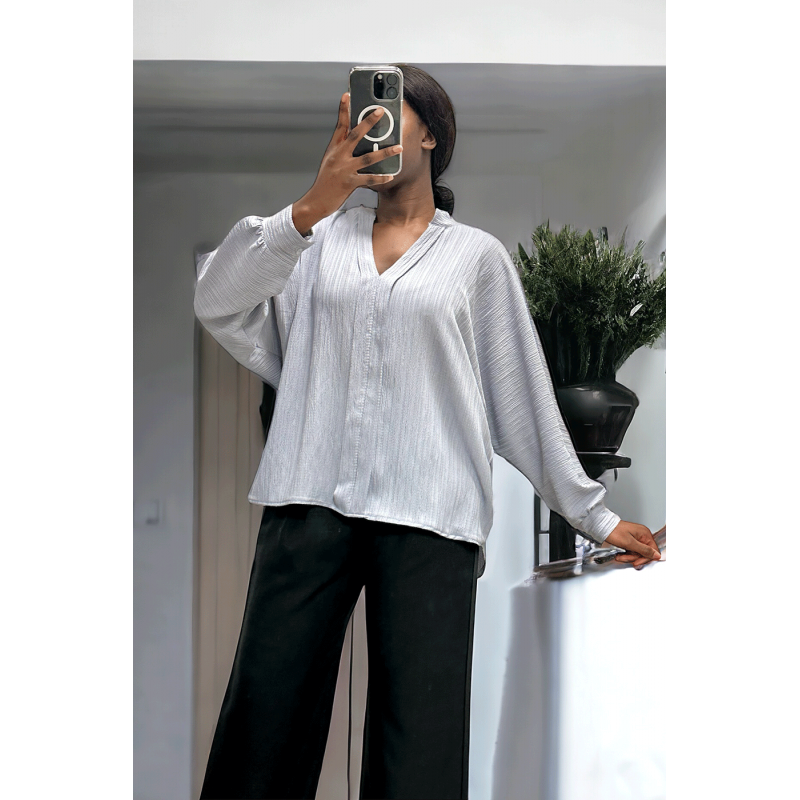 Blouse grise oversize dans une belle matière tombante - 3