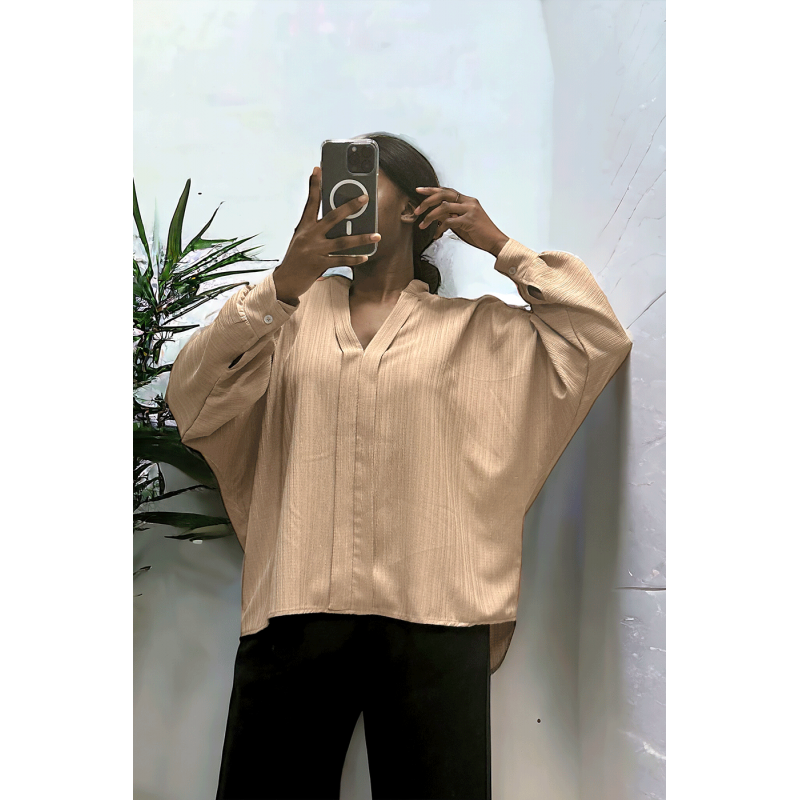 Blouse camel oversize dans une belle matière tombante - 3