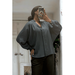 Blouse marine oversize dans une belle matière tombante - 2