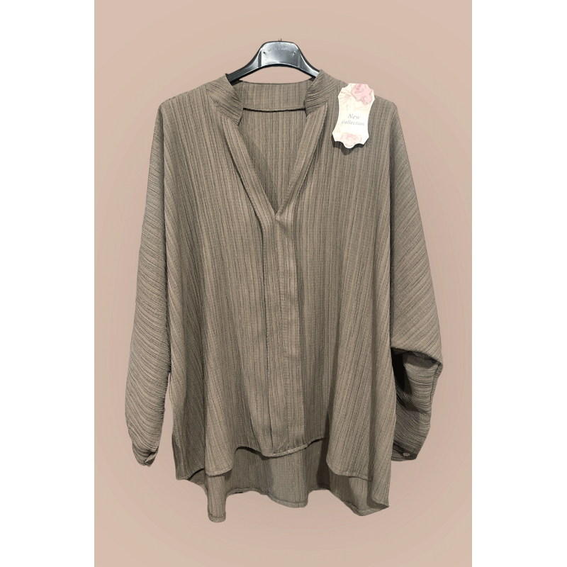 Blouse taupe oversize dans une belle matière tombante - 1