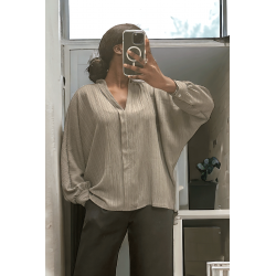 Blouse taupe oversize dans une belle matière tombante - 2