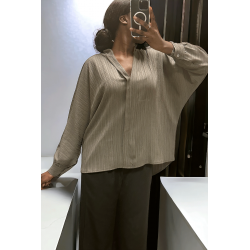 Blouse taupe oversize dans une belle matière tombante - 3