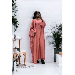 Abaya 2 pièces robe et kimono en rose - 1