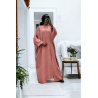 Abaya 2 pièces robe et kimono en rose - 2