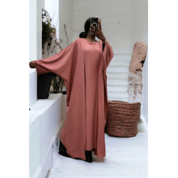 Abaya 2 pièces robe et kimono en rose - 3