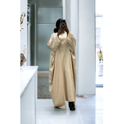 Abaya 2 pièces robe et kimono en beige - 2