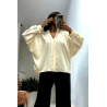 Blouse satiné écru coupe over size avec plis à l'avant  - 2