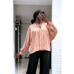 Blouse satiné rose coupe over size avec plis à l'avant  - 1