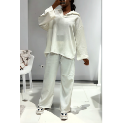 Ensemble tunique et pantalon palazzo blanc over-size - 3