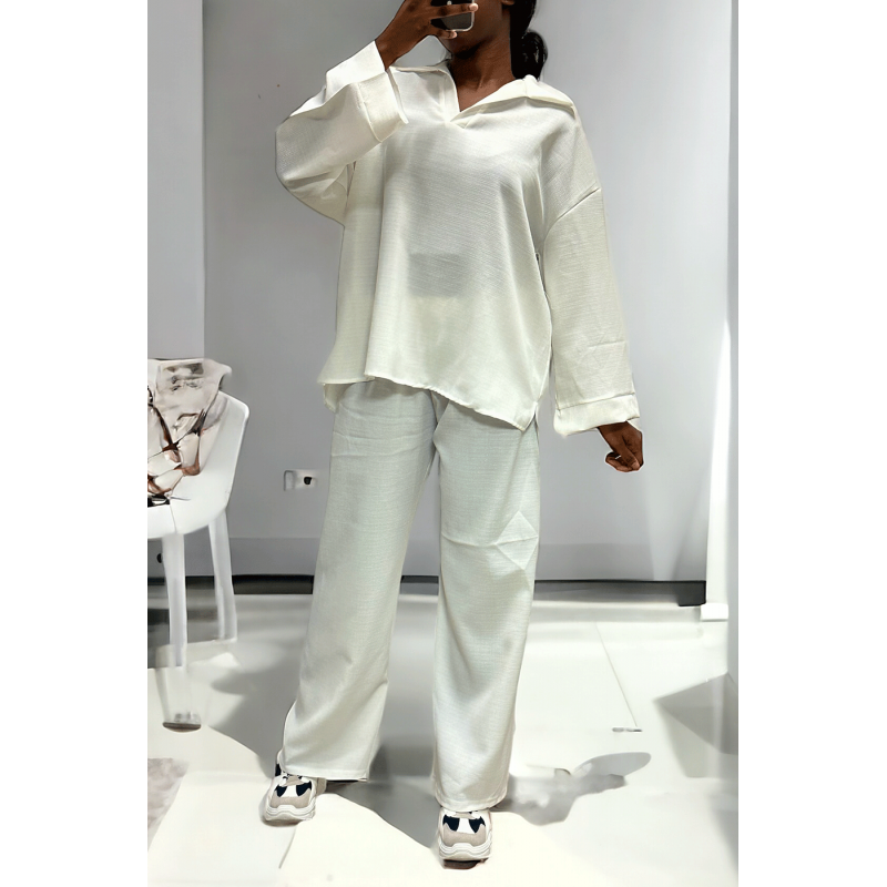 Ensemble tunique et pantalon palazzo blanc over-size - 3