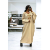 Abaya beige avec une jolie coupe ample et de la broderie à l'avant  - 1